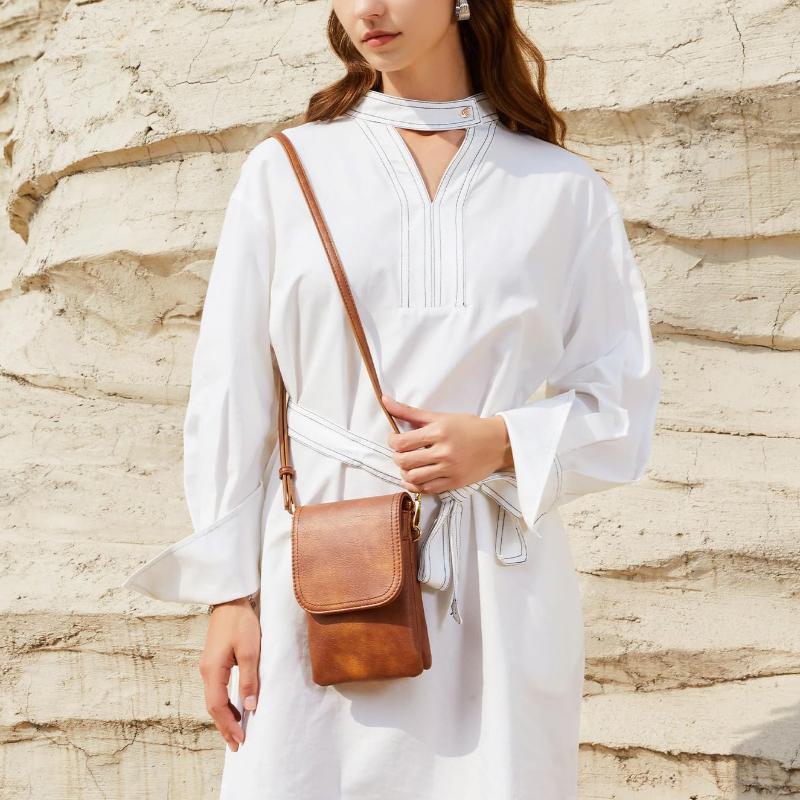 Bolso Bandolera Grande de Moda para Mujer Bolsos Cartera para Teléfono Móvil de Cuero PU Bolso Mensajero con Solapa Lisa Bolso de Hombro Pequeño Femenino para Mujer