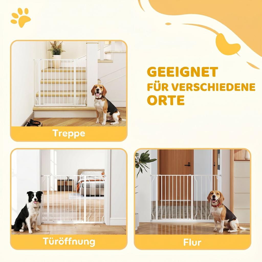 Wide Dog Safety Gate, with Door Pressure, for Doorways, Hallways, Staircases - White