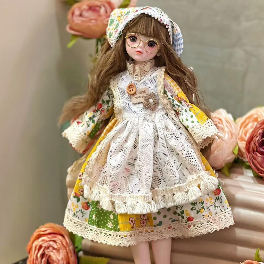 30cm Bjd Doll with Clothes Long Hair Attractive Eyes Princess Dress Movable Jointed Toy