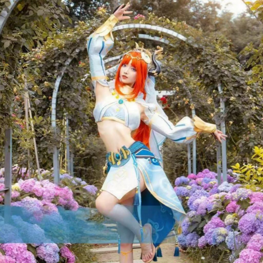 Genshin Impact Game Cos Suit Nilu Cosplay Modré šaty Žena Západní region Dancer Suit Celý Cosplay