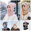Ear Protection Winter Beanie Mask Fleece Lining Integrated Scarf Cap  Daily Wear