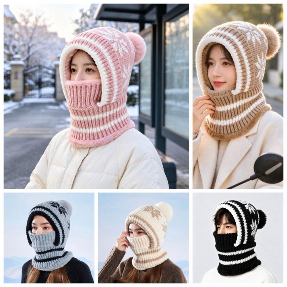 Ear Protection Winter Beanie Mask Fleece Lining Integrated Scarf Cap Daily Wear