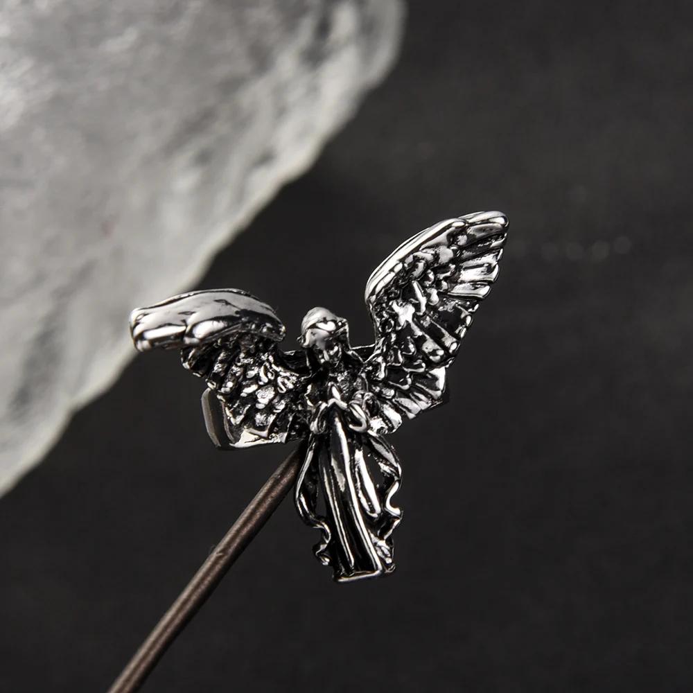 Gothic Angel Ring Vintage Religious Angel Wings Silver Opening Ring Punk Angle Metal Rings For Women Men Party Jewelry Gifts