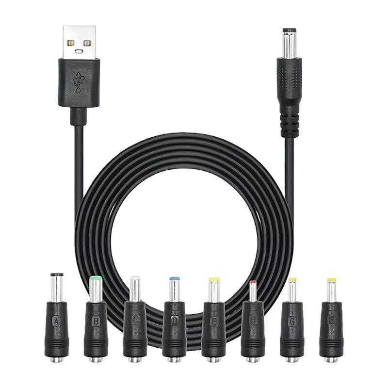 USB to DC 8-in-1 Universal Charging Cable, 5V with 5.5x2.1mm Jack чёрный