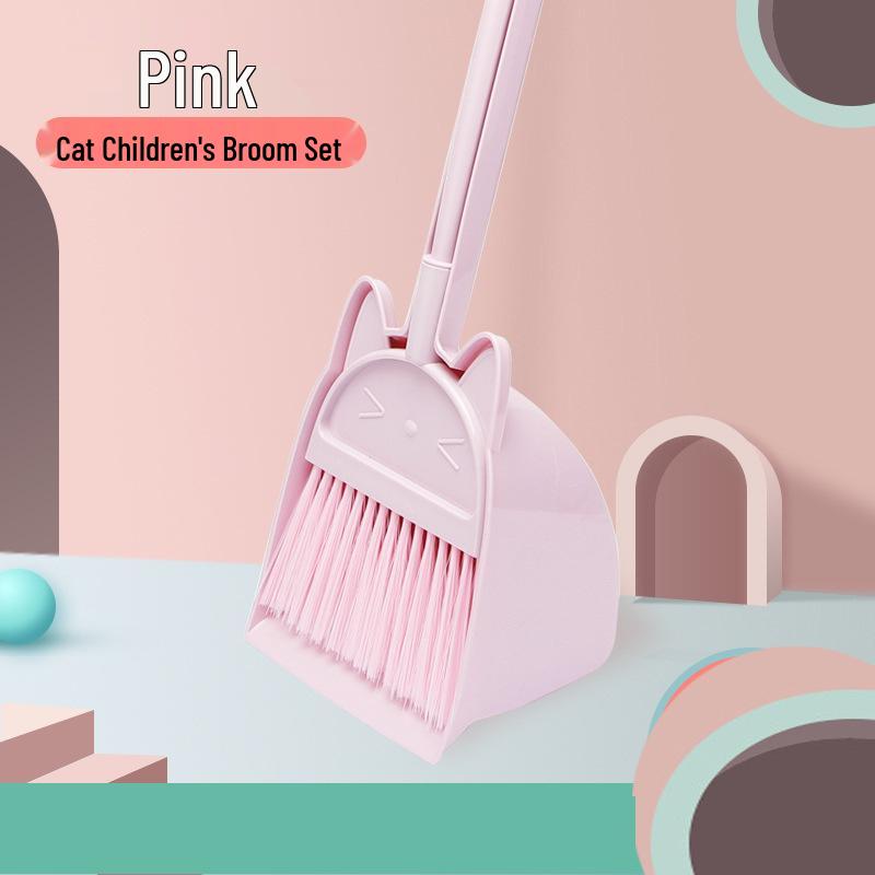 Kids' Cat-Themed Cleaning Set: Mini Broom, Dustpan, and Mop for Playhouse and School