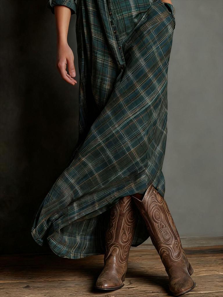 Elegant Plaid Long-Sleeve Shirt Dress - 2025 Fashion for Women