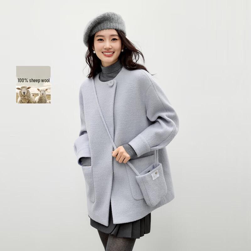 Women s Round Neck 100% Wool Overcoat XL
