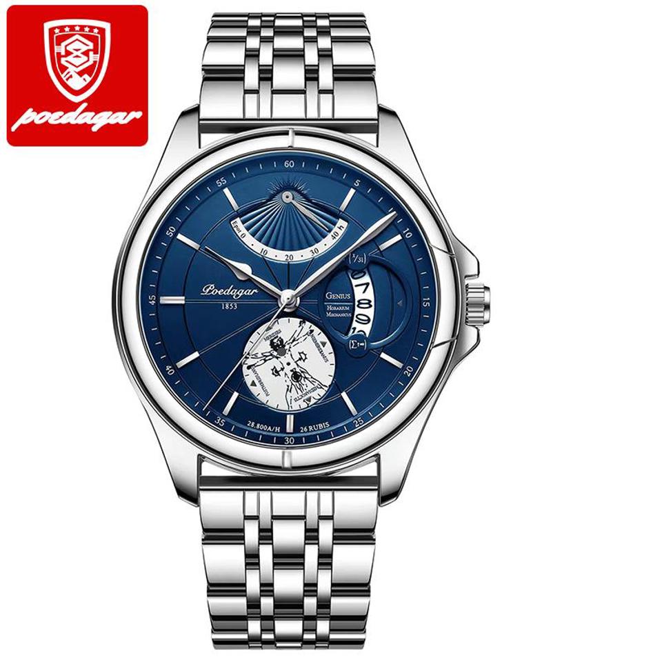 POEDAGAR Men Watch Fashion Top Luxury Sport Wristwatch Waterproof Luminous Leather Date Quartz Man Watches + Box