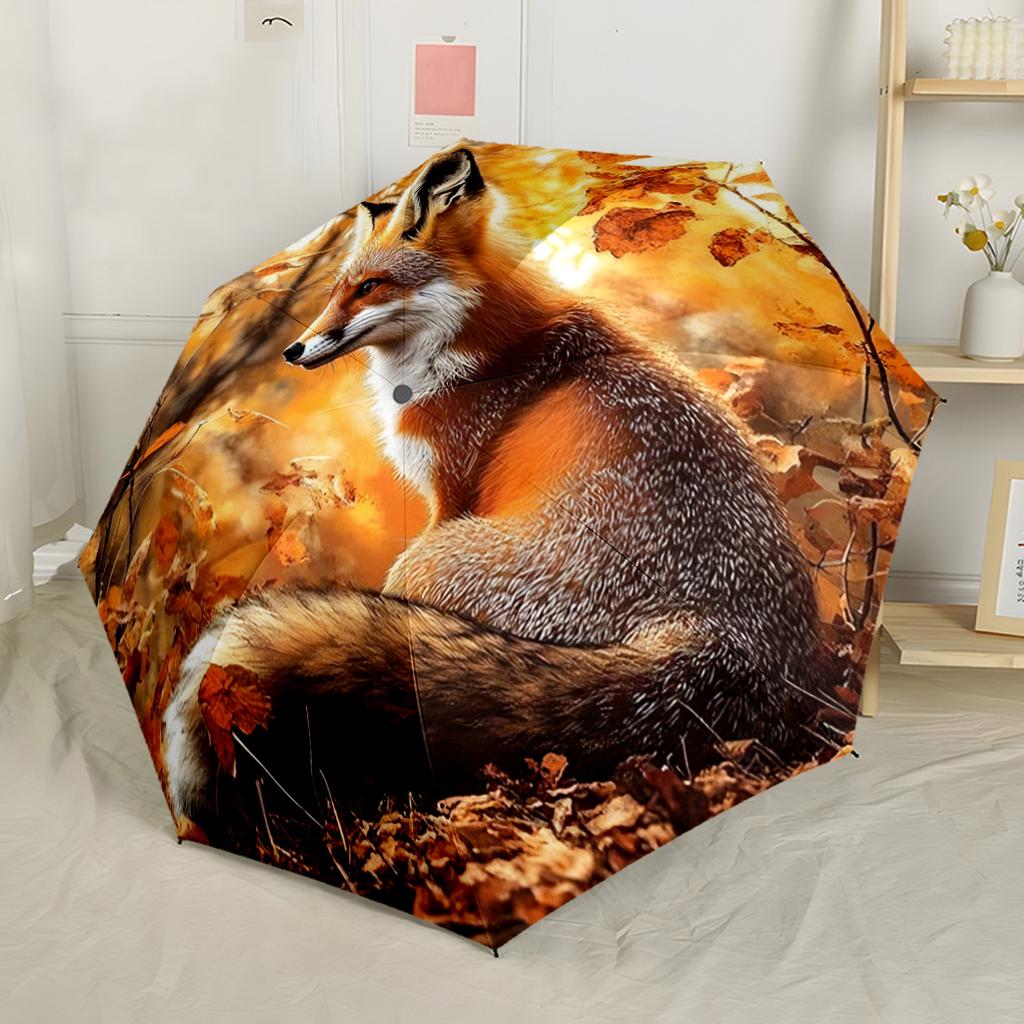 Celestial Fox Lavender Dream Art Automatic Umbrella Folding Umbrella with 8 Ribs Compact Design Travel Essential Fashionable Best for Christmas