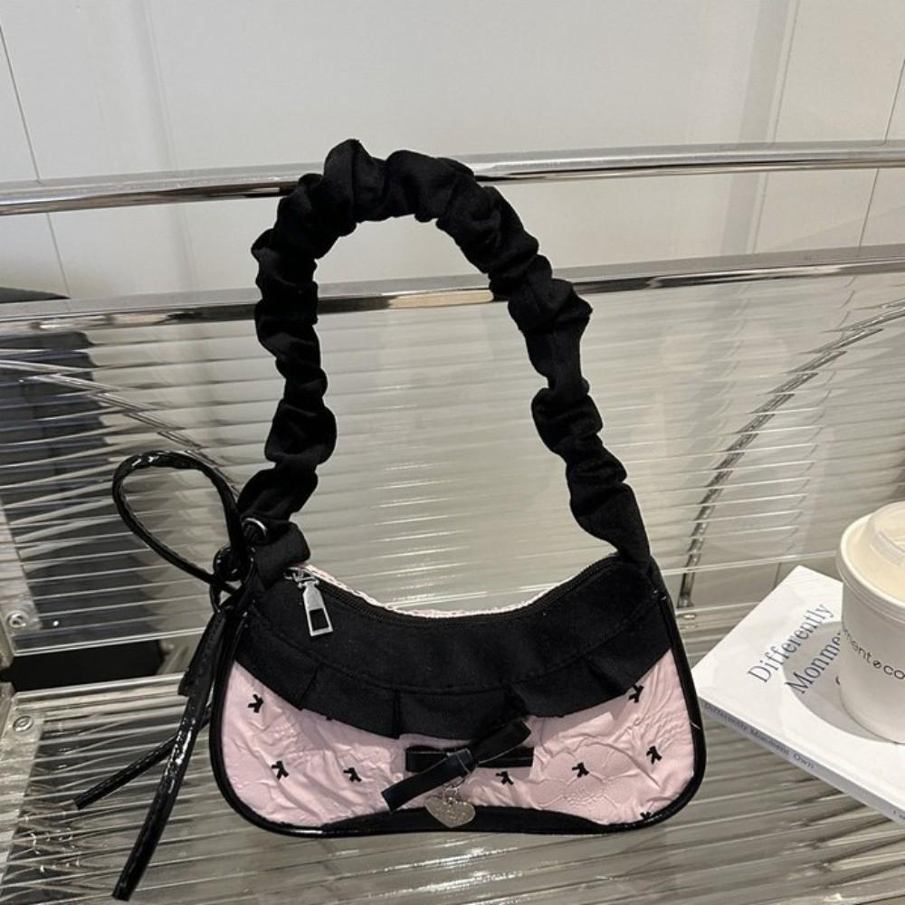 Korean Style Bow Shoulder Bag Pink Crossbody Bag Sweet Underarm Handbag Outdoor
