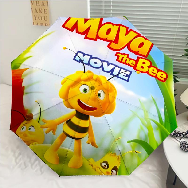Maya the Bee Print Automatic Umbrella, 8 Rib Iron Frame, Plastic Handle, Suitable for Outdoor Travel &Daily , Ideal Gift