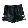 Women's High Waist Skinny PU Leather Shorts Double Thigh Strap Cutout Micro Elastic Sexy Clubwear Hot Pants