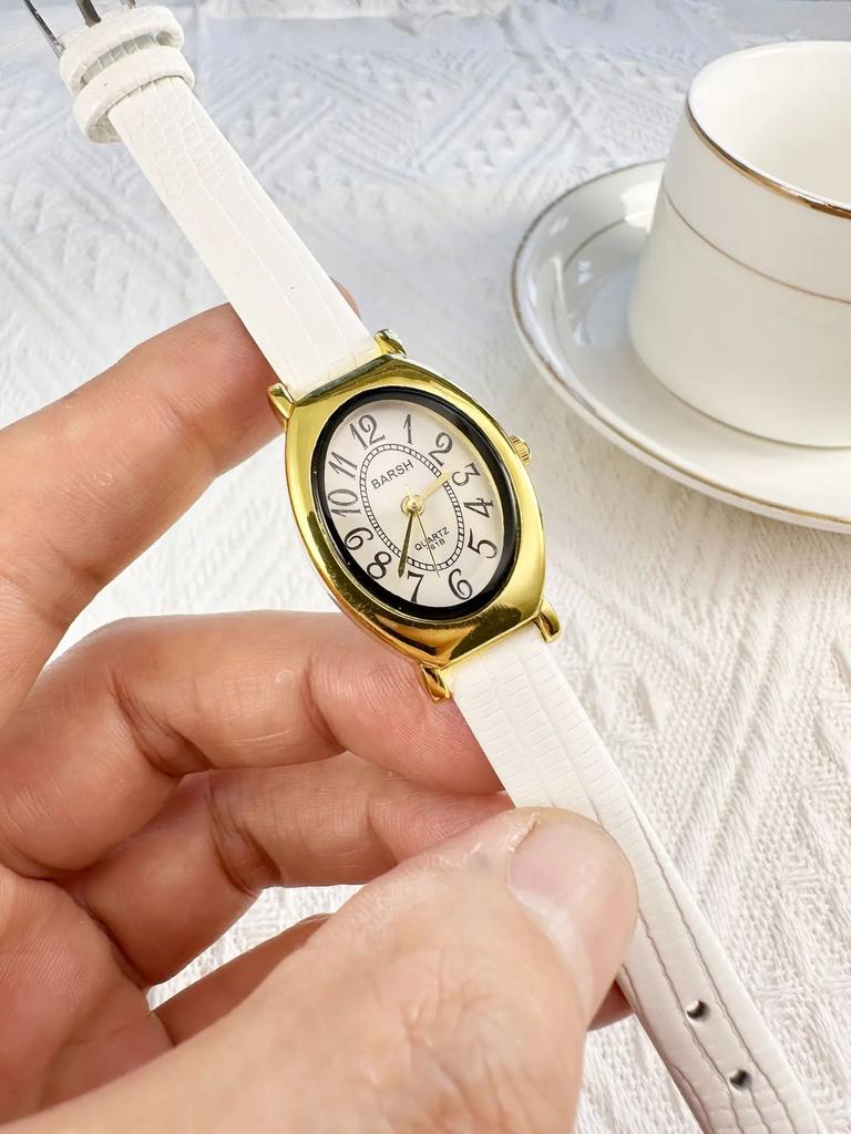 Vintage Design Classic Watch Fashion Oval Number Dial Quartz Watches Brown Leather Band Wristwatch Montre Femme Dropshipping