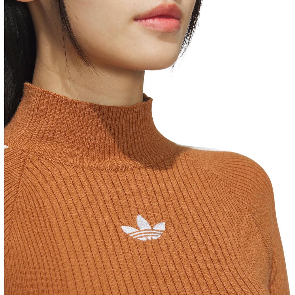 adidas Originals Ribbed Knit Cropped Long Sleeve Top Brown White Women JI7059