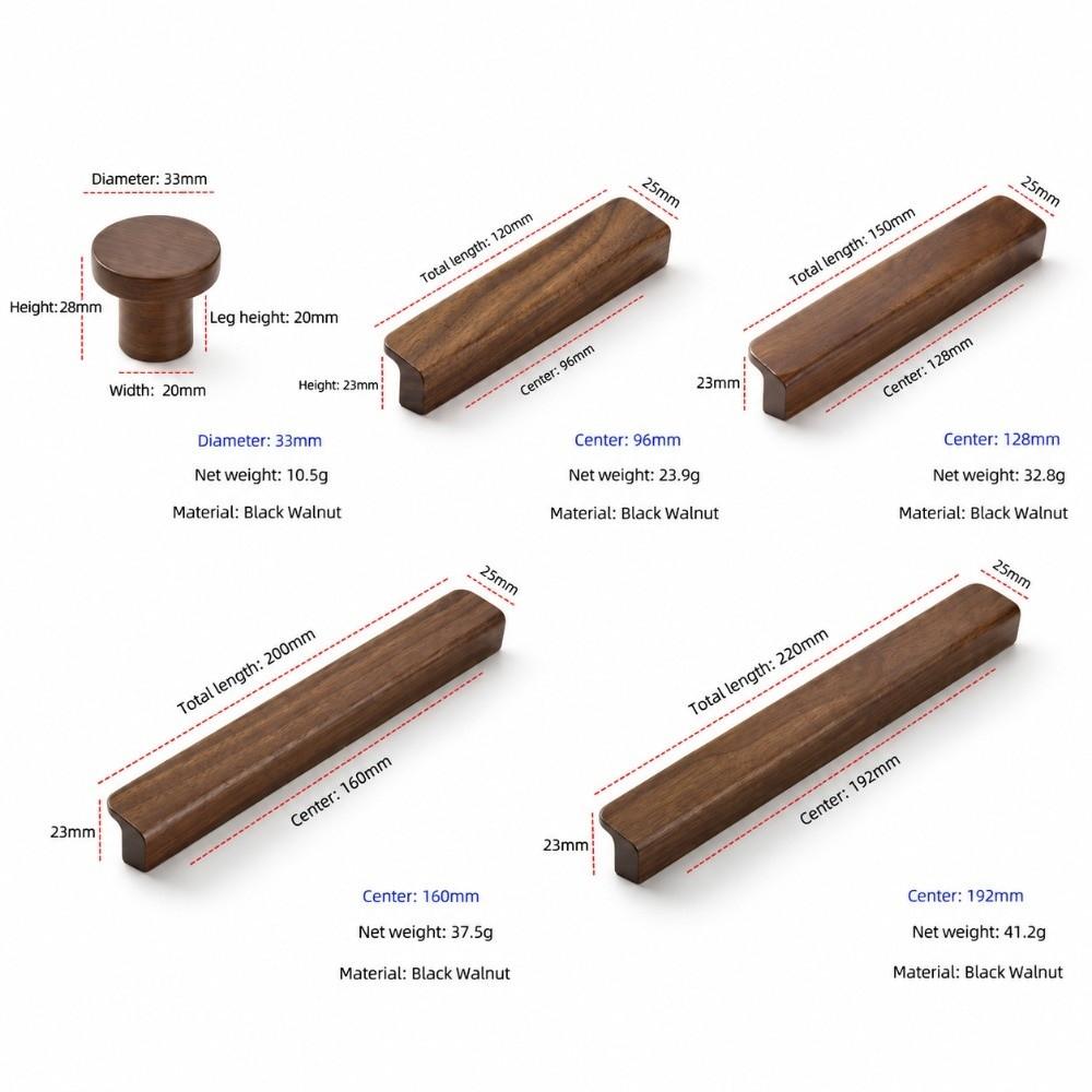 L Shaped Cabinet Pull Oak Walnut Bar Handle Elegant Wooden Knob