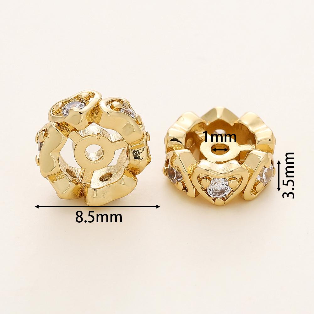 5/10Pcs/Pack 14/18K Gold Color Plated Round Heart Spacer Beads with Zircon for DIY Bracelet Jewelry Making Accessories