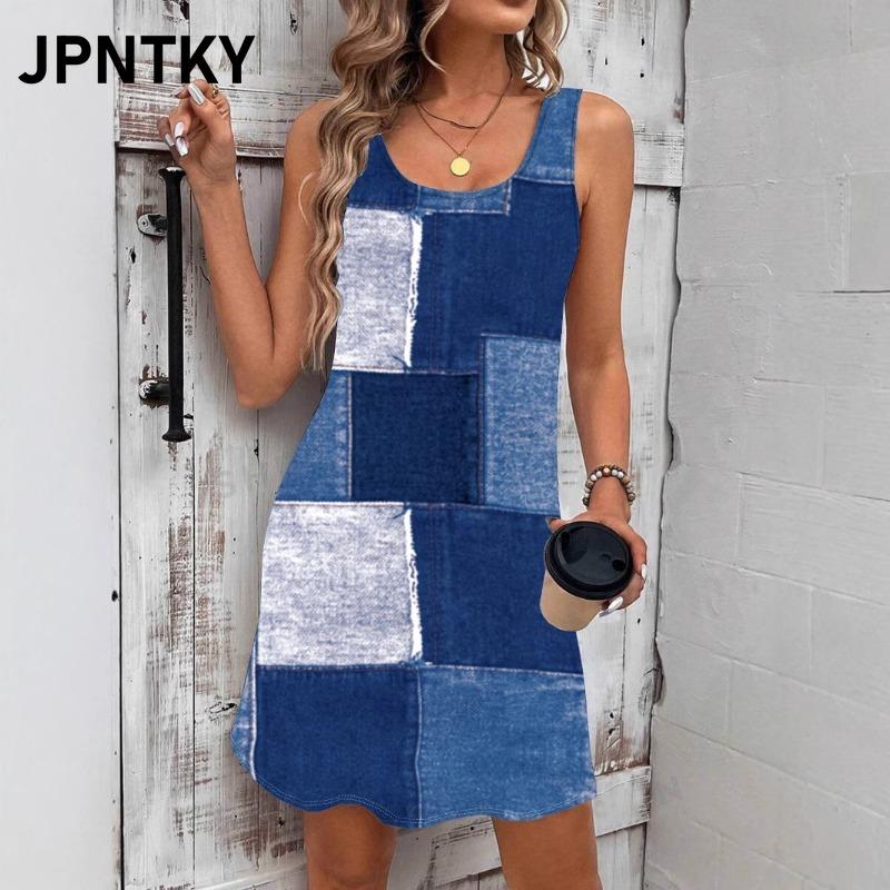 JPNTKY Fashion Summer Spring Sleeveless U-Neck Casual Dresses