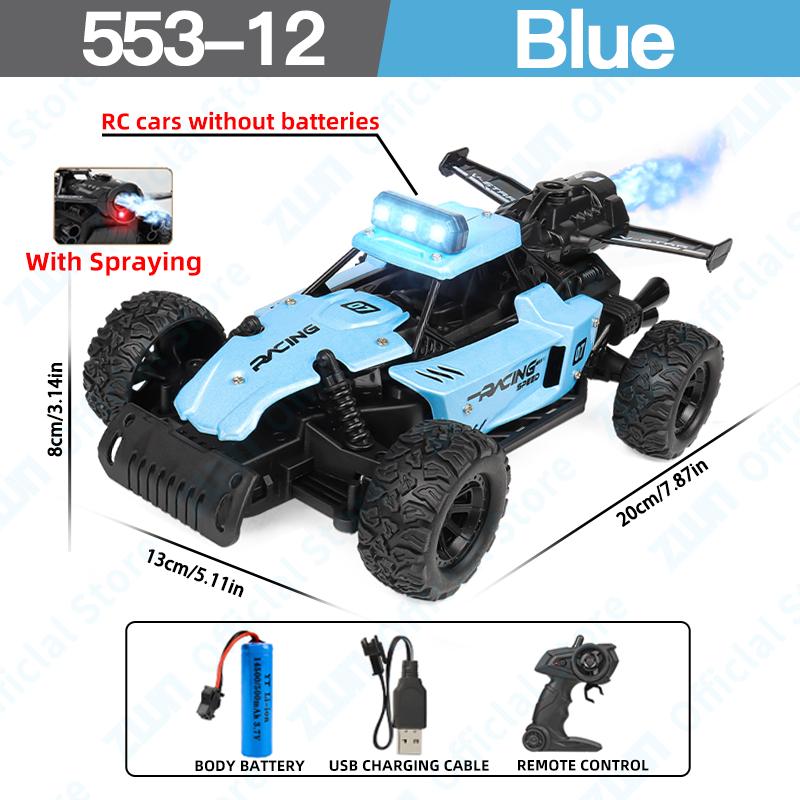 ZWN 1:18 2.4G RC Car With LED Light Alloy Light Spray 2WD Off-road Remote Control Climbing Vehicle Outdoor Cars Toy Gift for Kid