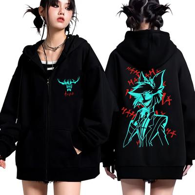 Anime Alastor Hazbin Hotel Sudadera con Cremallera Hombre Mujer Harajuku Manga Larga Jersey Tops Sudadera Regalo