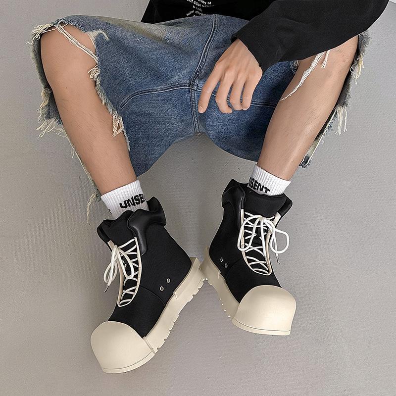 Mickey big head high-top shoes platform-soled heightening Martin boots niche American high street wind board shoes couple bread shoes