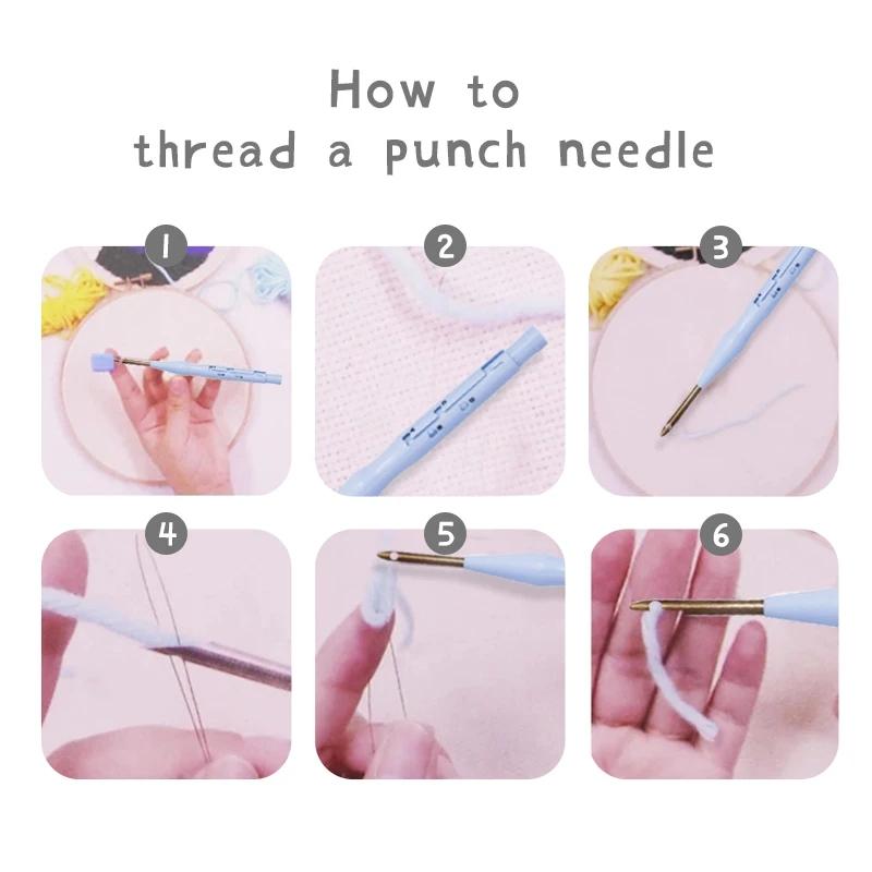 DIY Punch Needle Kits for Beginners Flower with Hoop Embroidery Punch Needle Starter Craft Set Festival Gift and Decoration