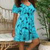 Leaves Print Loose Fit Short Sleeve A-line Dress Streetwear Neck