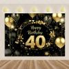 Happy 40th Birthday Banner, Black and Gold Birthday Party Decoration, Background Balloon for Photography Supplies46