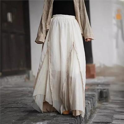 Woman Spring Chinese Style Niche Splicing Devise Casual Skirt Fashion Contrast Retro Vintage Skirt