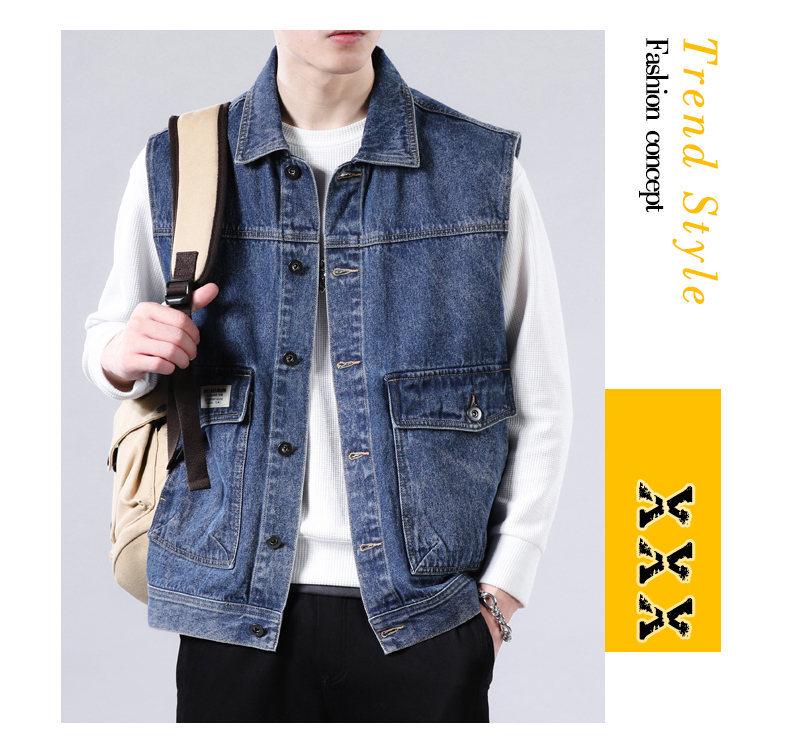 2024 Trendy Men's Denim Multi-Pocket Vest Jacket - Casual Single-Breasted Style