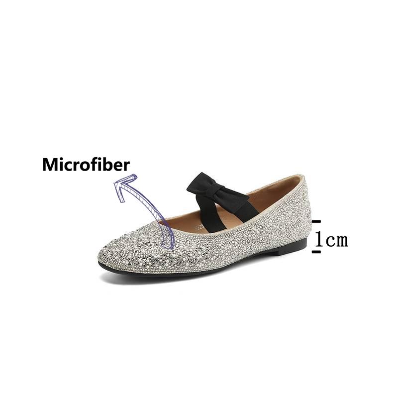 Krazing Pot crystal beading Fashion Spring Size 42 41 Low Heels Women round Toe Shoes Ballet Dance Shallow Flats