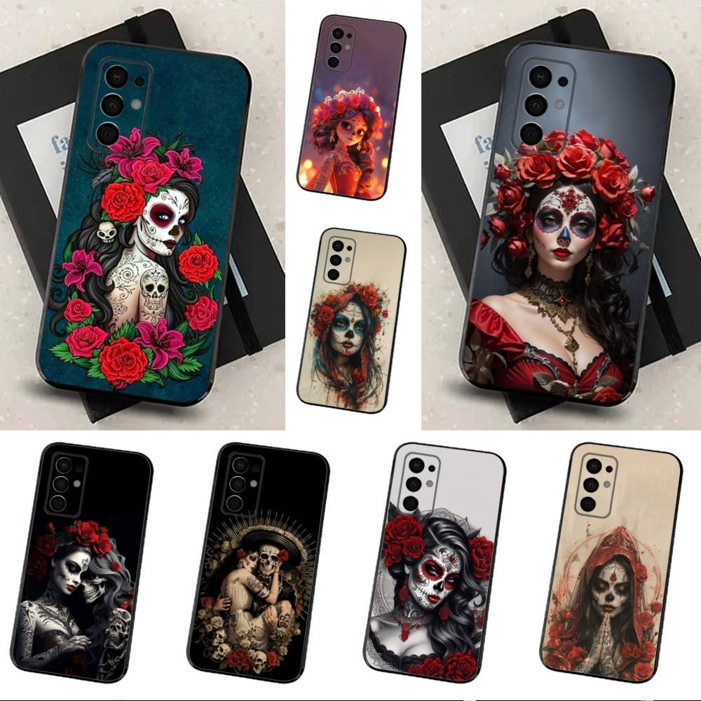 Catrina Skull Girl Mexican Case For Samsung Galaxy A73,72,41,J7,22,Note,31,8,9,52,71,53,32,Soft Black Silicone Cover