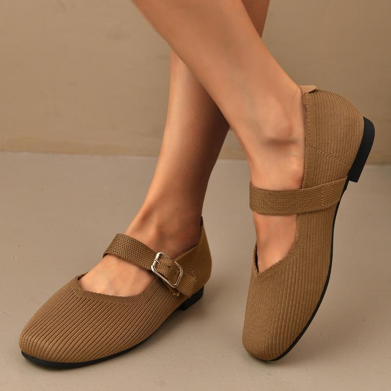 

Модные вязаные дышащие балетки Осенние новые с круглым носком и мелким вырезом Одинарный ремешок Мягкая подошва Нескользящие износостойкие тканевые туфли 43 хаки