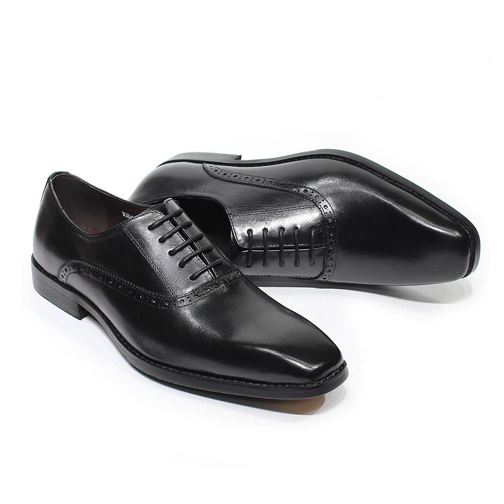Fashion Luxury Genuine Cow Leather Men's Dress Shoes Lace-Up Oxford Pointed Toe Office Business Wedding Formal Footwear