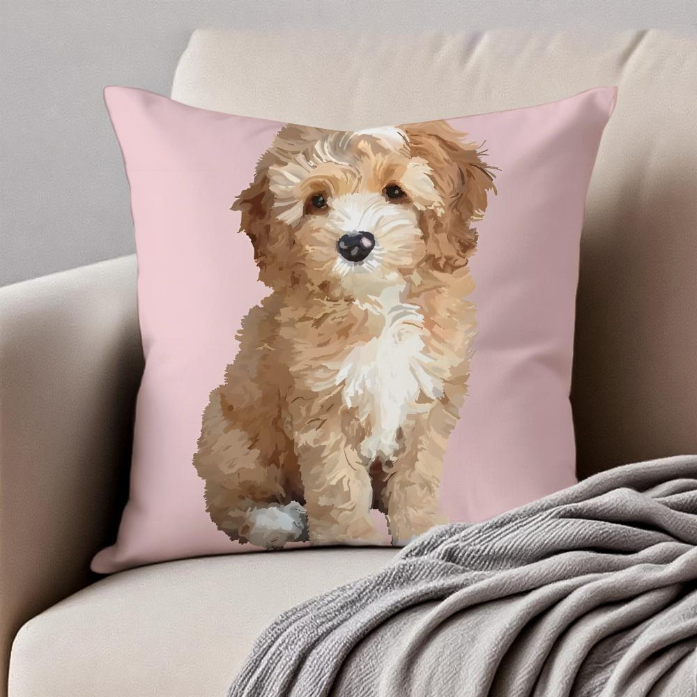 Cuteand Lovely Toy Poodle Dog Animals  Cushion Cover Pillowcase Antidustmite Invisible Zipper Short Plush Sofa Cushion