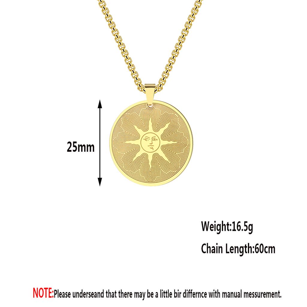 Kinitial Stainless Steel Dark Souls Warrior of Sunlight Pendant Necklace Trendy Round Charm Sun Jewelry For Friends Bijoux Femme