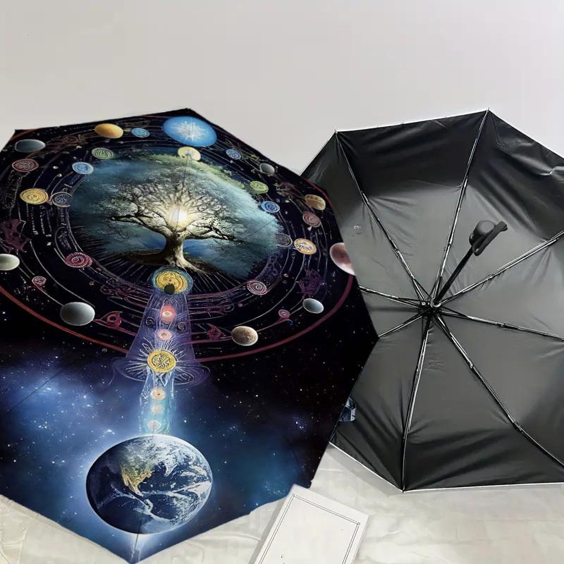 1pc Tree of Life Automatic Open/Close Umbrella Compact Folding Umbrella with 8-Rib Shaft for Women/Men, Elegant Birthday1150S