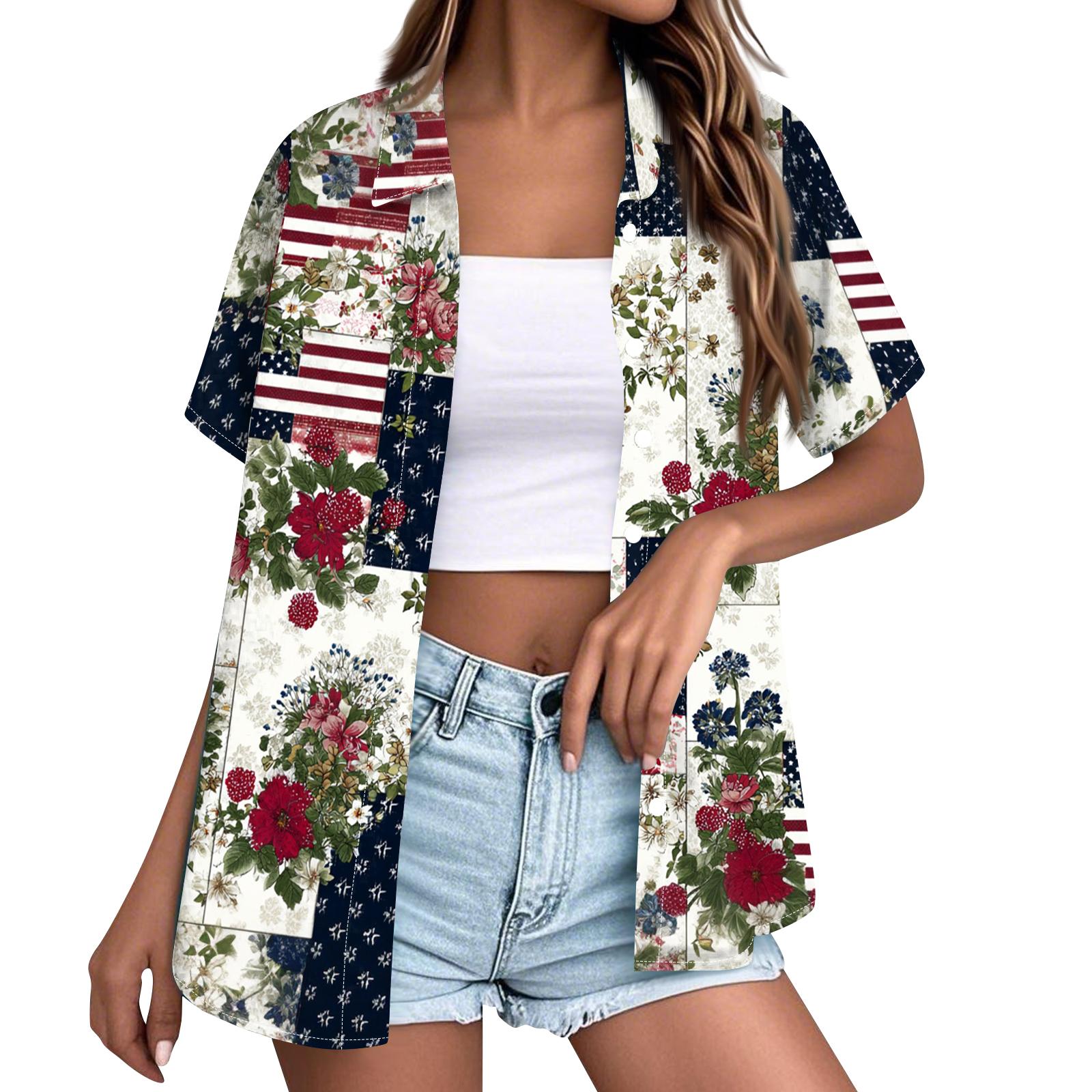 

Women s Fashion Casual Short Sleeve Button Lapel Shirt Tops XL білий