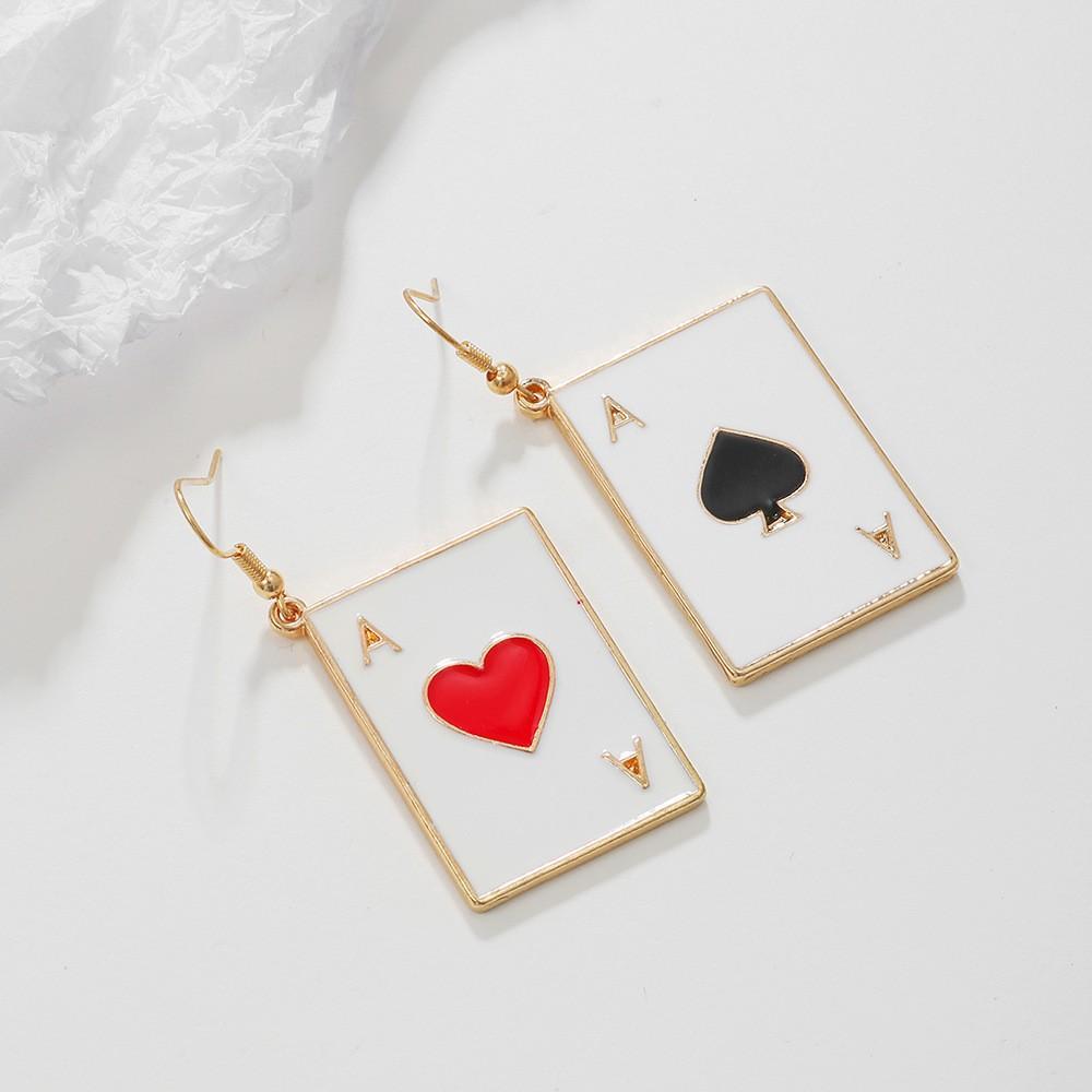 Playing card girl cold talk earrings jewelry simple personality creative design sense dripping oil earrings