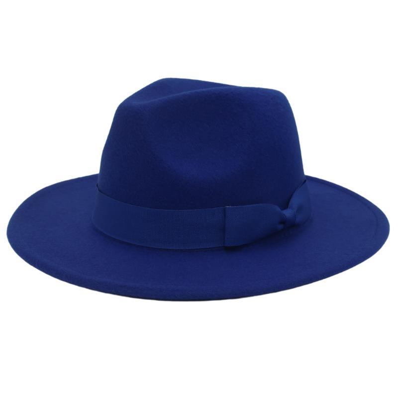 Europäischer und amerikanischer Stil Jazzhut Herbst und Winter Hut mit großem Schirm Mode Schleife Flacher Rand Zylinderhut Herren und Damen Wollfilzhut