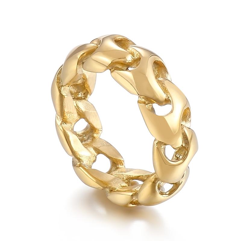 Polished Unique Curb Ring for Men Creative Stainless Steel 316L Finger Ailloss Cuban Chain Trendy Jewelry Gift