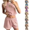 Women's Textured Striped Tank Top and Shorts Set Summer Knit Casual Two Piece Outfit Sleeveless Pullover Elastic Waistband Lounge Wear