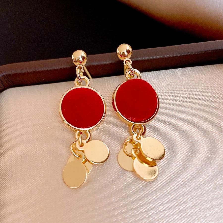 Retro round flocking fringed earrings light luxury stud earrings personality temperament earrings women