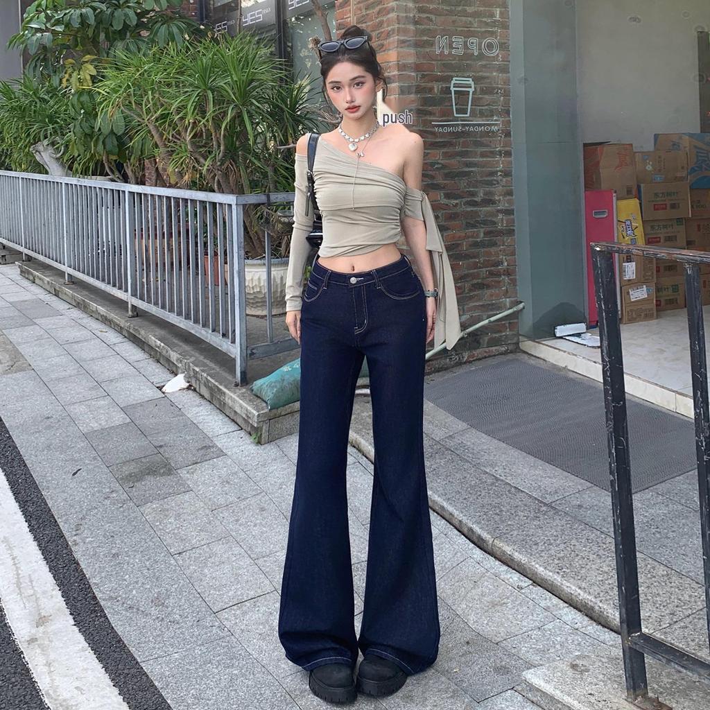 Women's Khaki Low-Waist Micro-Flare Jeans - 2025 Autumn/Winter Collection, Loose and Slimming Fit