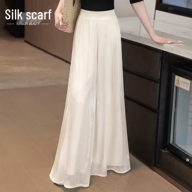 Women s High-Waisted Solid Wide-Leg Casual Pants S