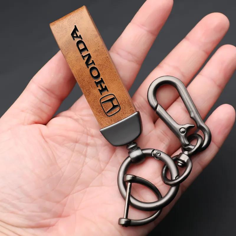 Honda Car Logo Key Chain Metal Leather Keyring Auto Keychain For Honda Pilot Odyssey Civic HR-V Prologue ZR-V Passport Fit Freed SM1