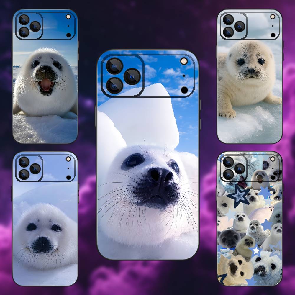 Cute Animal Seal Phone Case For iPhone 17,16,15,14,13,12,11,Pro Max,XSX,,XR,SE,Mini,8,7,Soft Silicone Black Cover