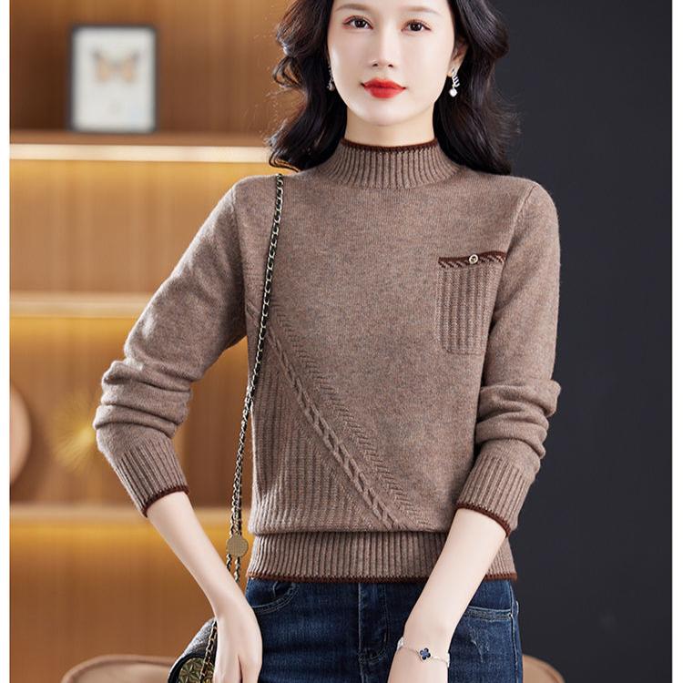 Semi-high-neck Sweater Women's Autumn and Winter Thickened Knitted Sweater Top Loose Pullover Base Loose Sweater