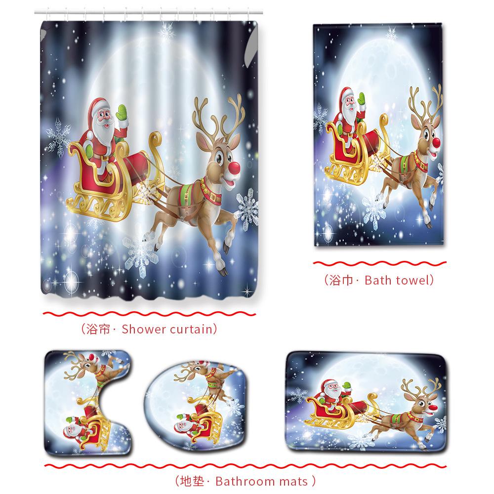 Christmas Bathroom Shower Curtain Bath Towel Floor Mat Five-Piece Set Bathroom Toilet Carpet Shower Foot Mat