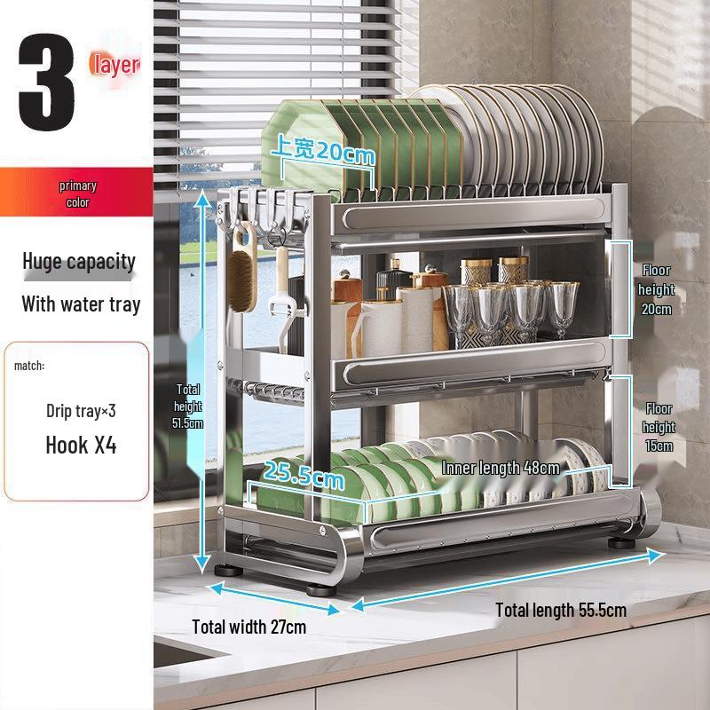 3-Tier Stainless Steel Countertop Dish Drying Rack