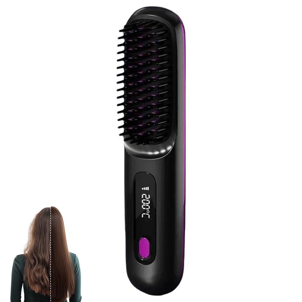 2 in 1 Hair Straightener Curling Brush LCD Digital Display Constant Temperature Hair Care Anti-Scald Nano-Ceramic Styling Tool